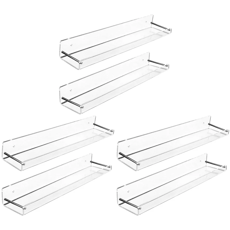 

6 Pack Acrylic Floating Shelves, 15 L X3.25Inch W, Clear Bathroom Wall Shelf, Bookshelves, Invisible Display For Office