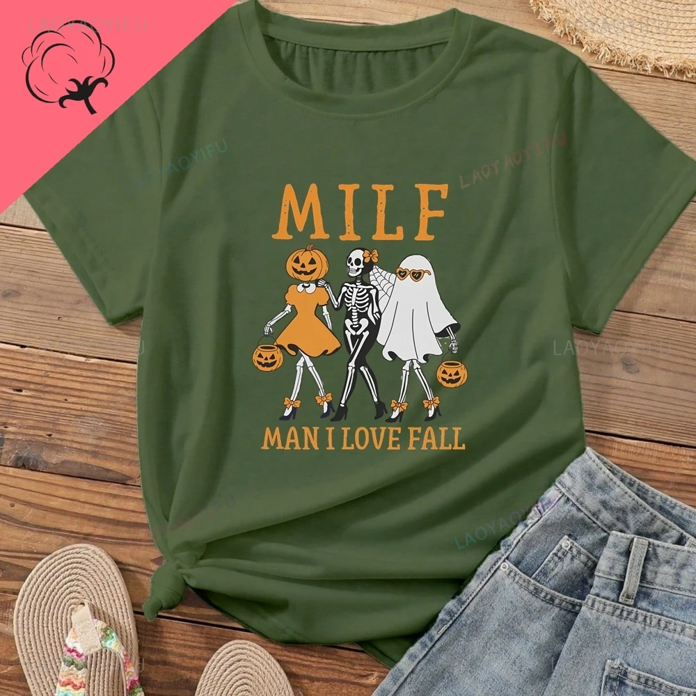 MILF MAN أحب الخريف رجل ناضج أحب الخريف، هدية متناظرية ومضحكة، قميص بنمط الجمجمة، تي شيرت من القطن الخالص #6