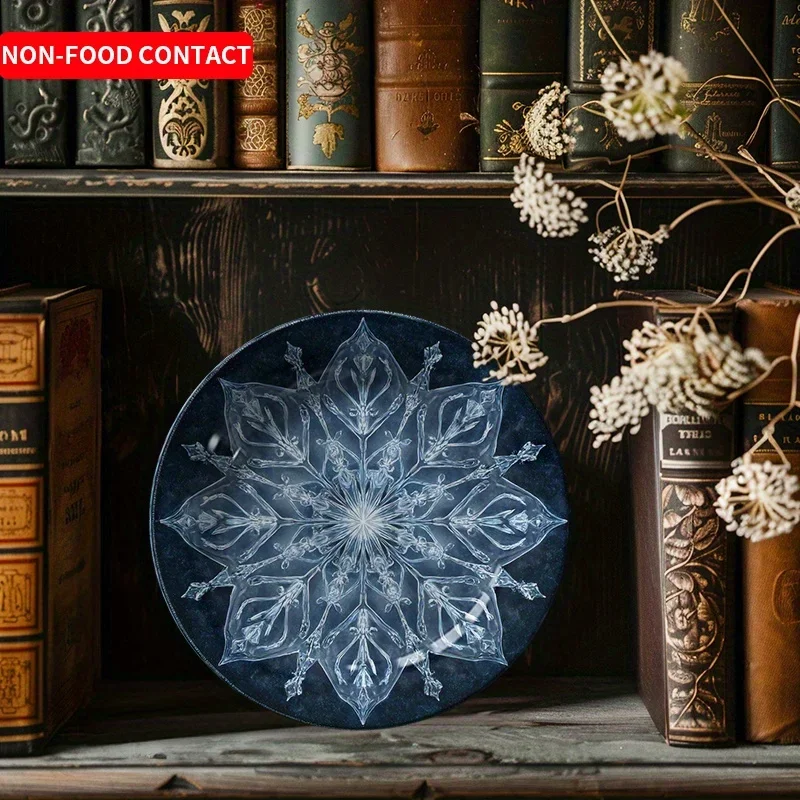 1pc Elegant Snowflake Decorative Plate - Navy Blue & Clear Ceramic Tabletop Decor, Non-Food Contact Safe Centerpiece for