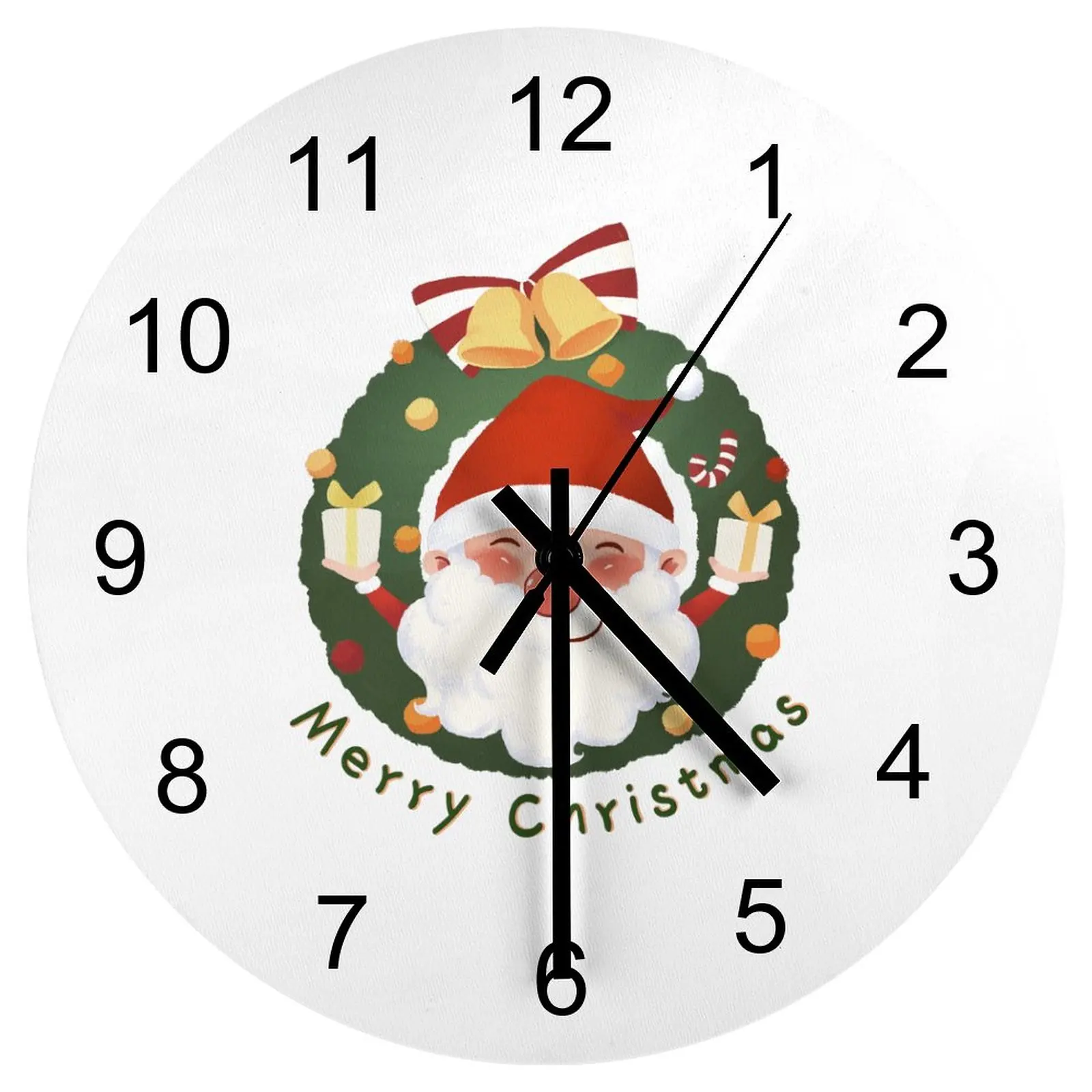 

Study Wall Clock Santa Claus Clocks 12 inch Silent Wooden Round Durable Slim Profile Classic