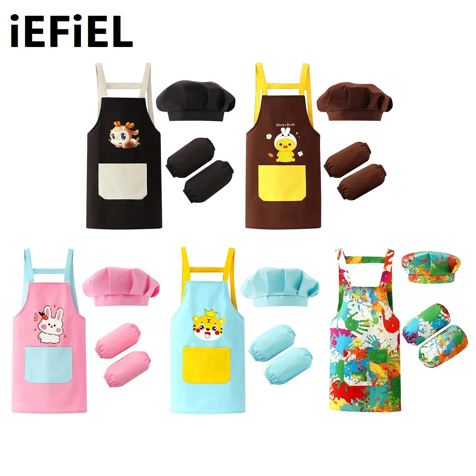 Kids Cartoon Cook Apron Bake Drawe Artist Costume Accessories Waterproof Pattern Apron with Hat And Arm Sleeve