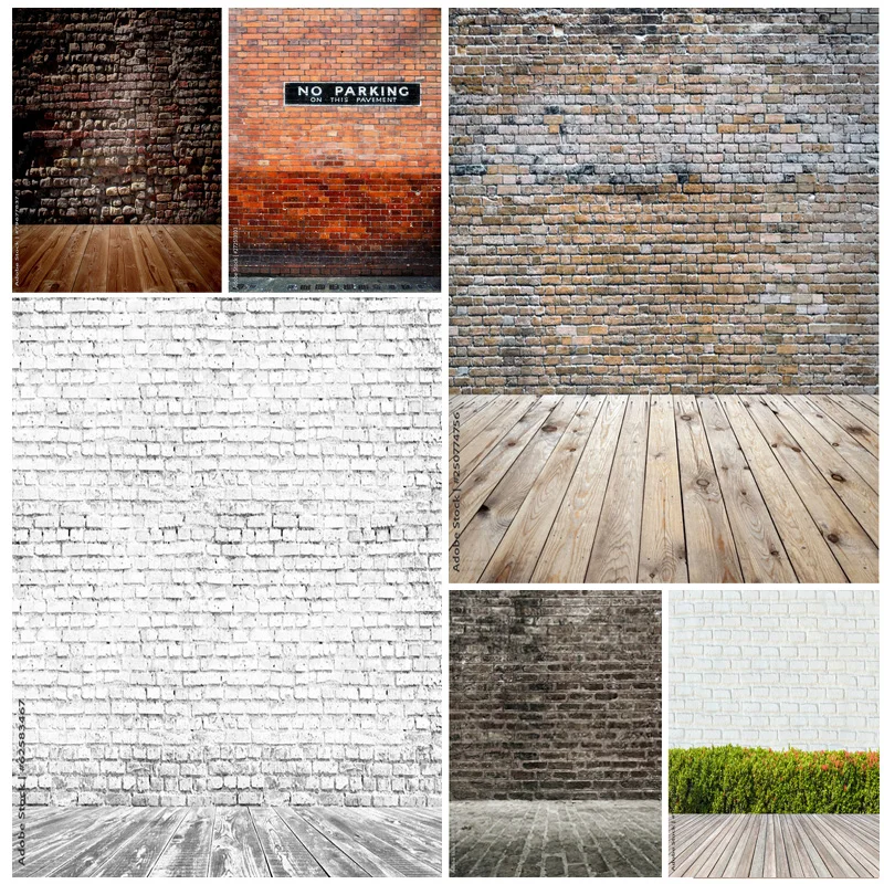 

Vintage Brick Wall Wood Floor Photography Backdrops Portrait Photo Background Studio Prop 211218 ZXX-04