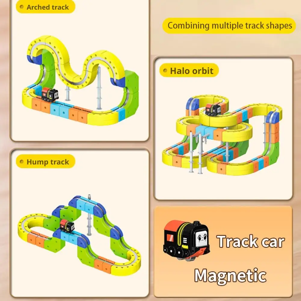 Voiture de course magnétique électrique éducative pour enfants, ensemble de voies ferrées, Cube, jouets d'assemblage magnétique, voiture de Train, cadeaux d'anniversaire