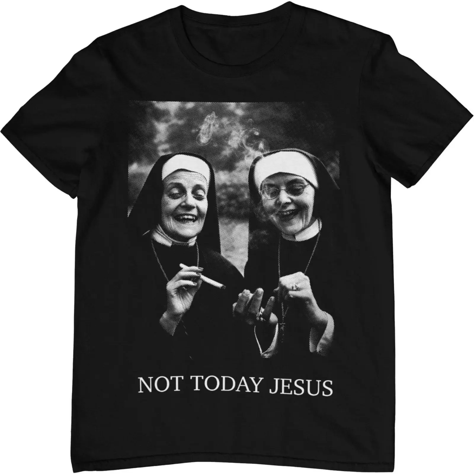Футболка Not Today Jesus, мем с курящими монахинями, религиозная сатира, черный юмор, эстетика, готика, панк, образ E-Girl, винтаж