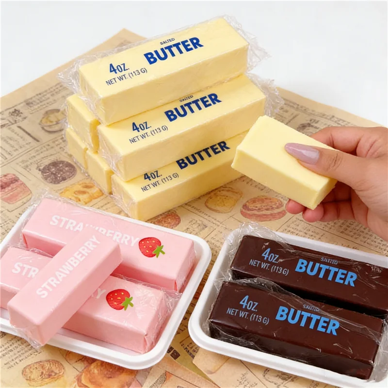 Fidget Toy Chocolate Strawberry Butter Block Squeeze Toys Realistic Sticky Butter Soft Cheese Fake Food Scented Sensory Gift