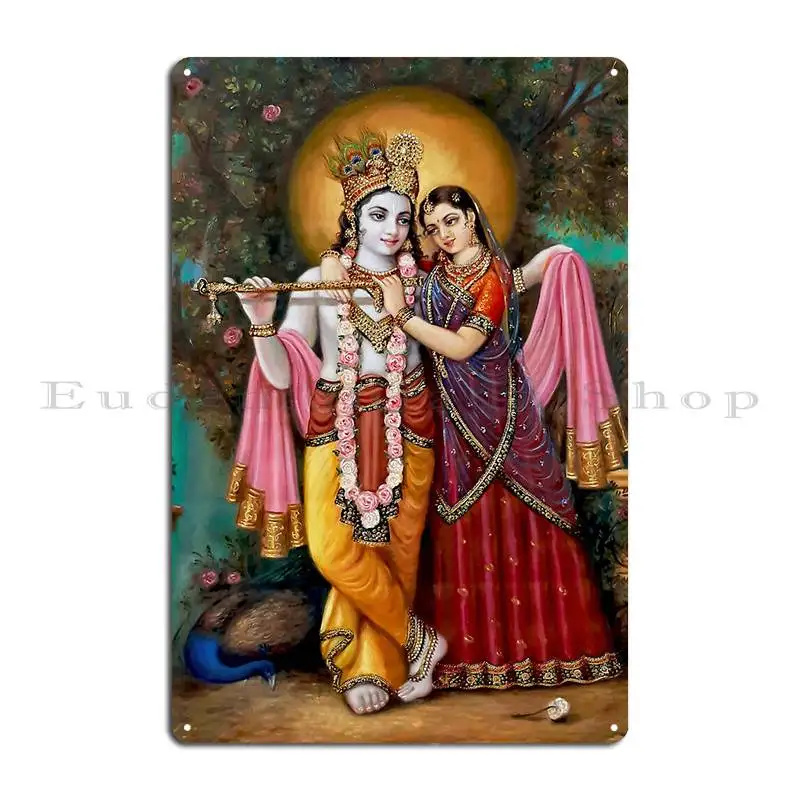 Radha Krishna Painting Metal Signs Bar Classic Personalized Wall Mural Create Tin Sign Poster