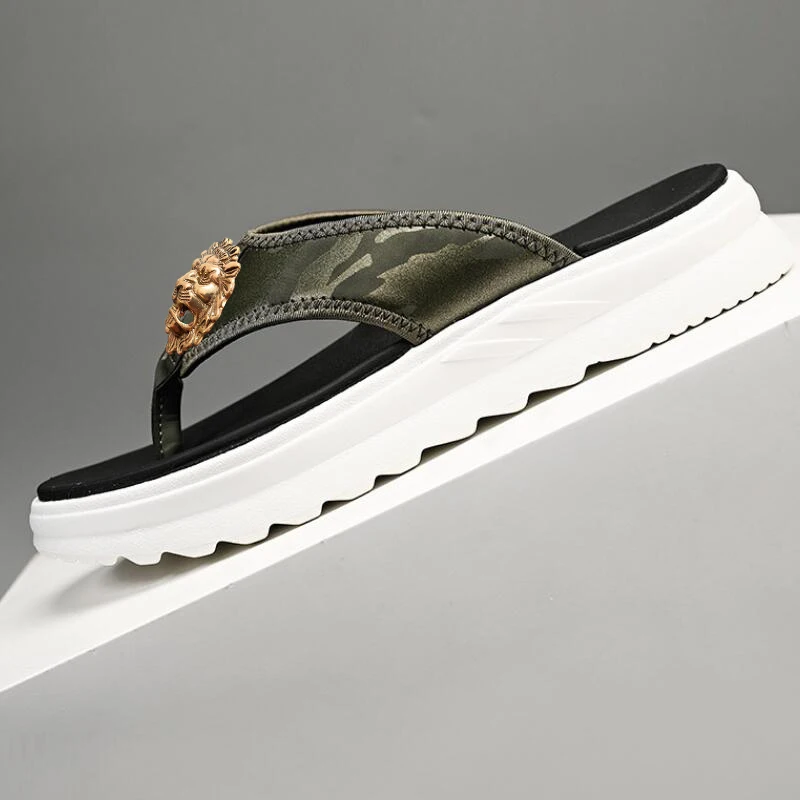 Brand flip-flops Men's summer vintage flip-flops Soft platform beach men's shoes non-slip slip-on sandals T17