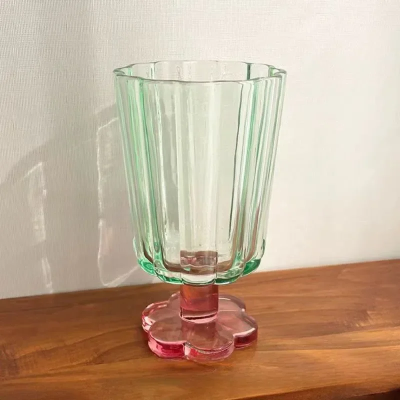 250ml French Style Glass Cup  Flower Shaped Wine Glass Cute Boba Tea Drinking Glass Home Bar Drinkware Summer Holiday Gifts