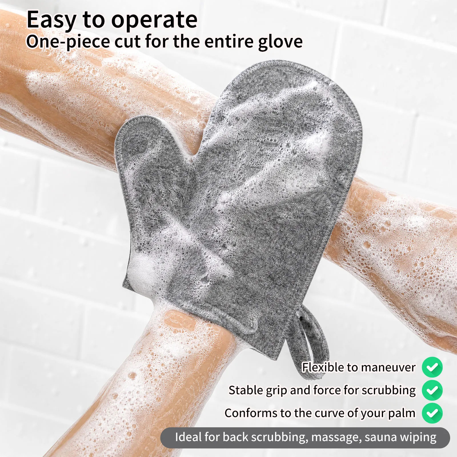 2Pcs Felt Sauna Mitt Bathing Body Lotion Glove Steam Room Heat Resistant Shower Scrubbers Exfoliating for Bath Spa Massage view 5