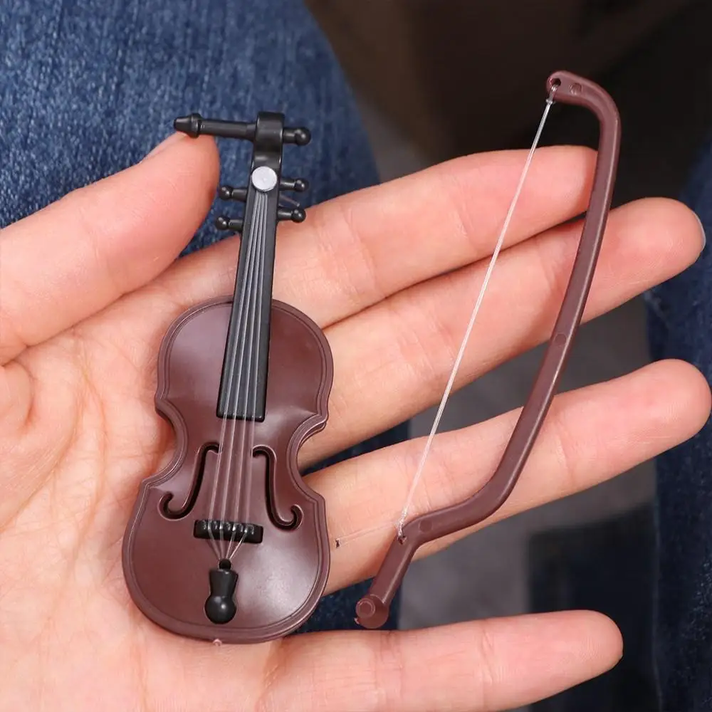 Simulation Violin Furniture Mini Violins Ornament 1/12 Plastic Miniature Violin Home Decor Crafts Brown Mini Musical Instruments