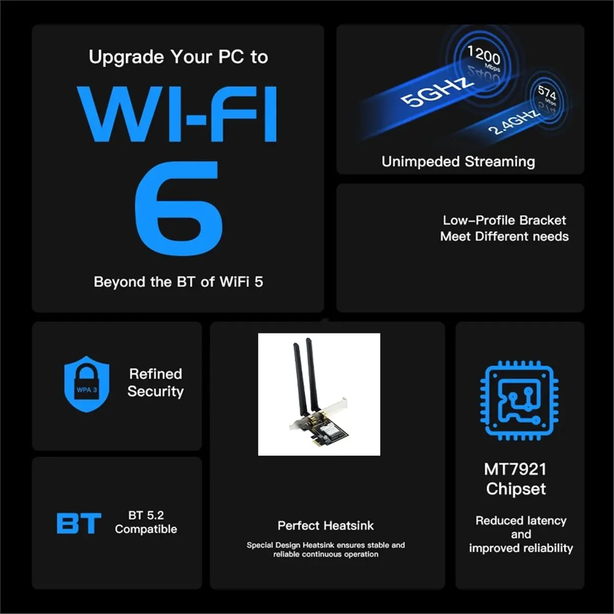 NEW FACTORY~PCIE 1800Mbps WiFi 6 Wireless PCIe Adapter AX1800 BT5.2 802.11 AX Dual Band 2.4G/5G WiFi Card for Win10/11