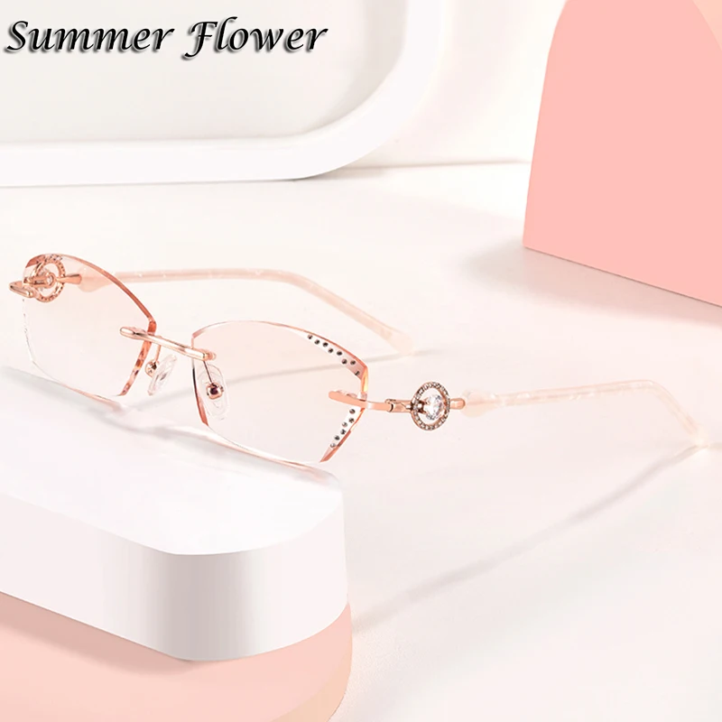 

Women Rimless Eyeglasses Elegant Luxury Durable Titanium Glasses Gradient Prescription Glasses Lady Optical Frameless Gafas