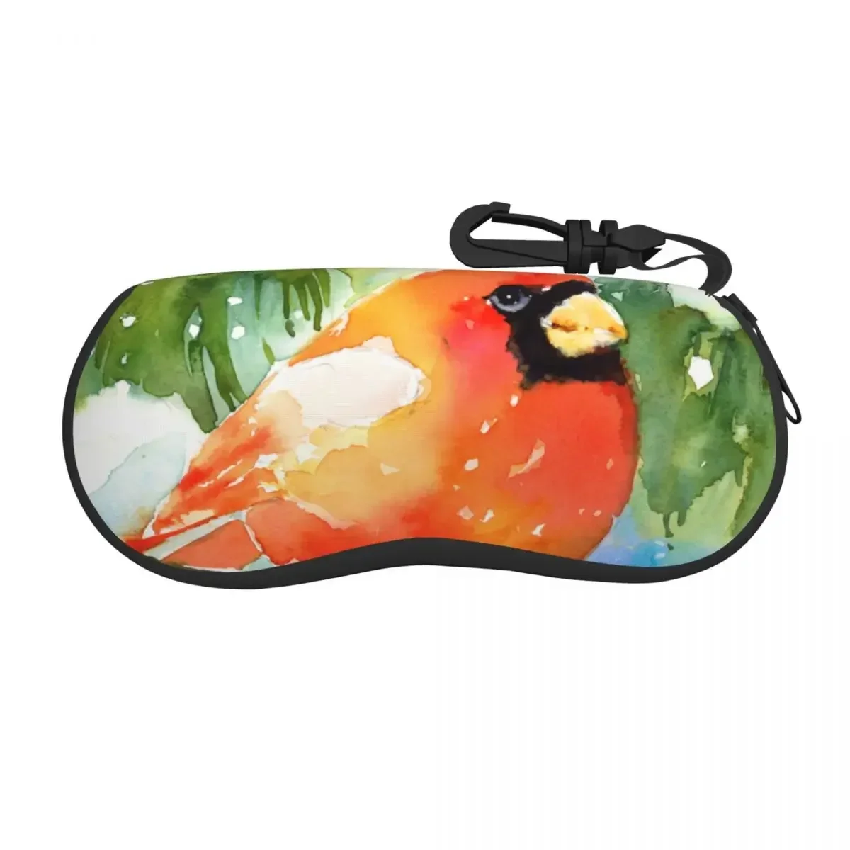 Glasses Case Watercolor Bird Cardinal Winter Portable Zipper   Unglasses Cover  Storage