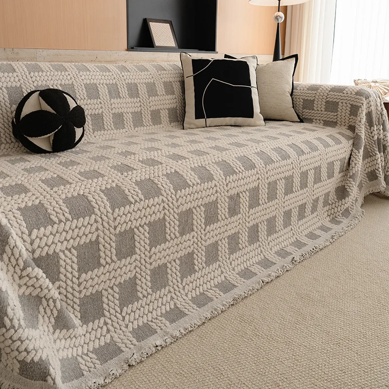 Half fleece thickened modern simple wind sofa towel one piece cover towel sofa blanket seat cushion
