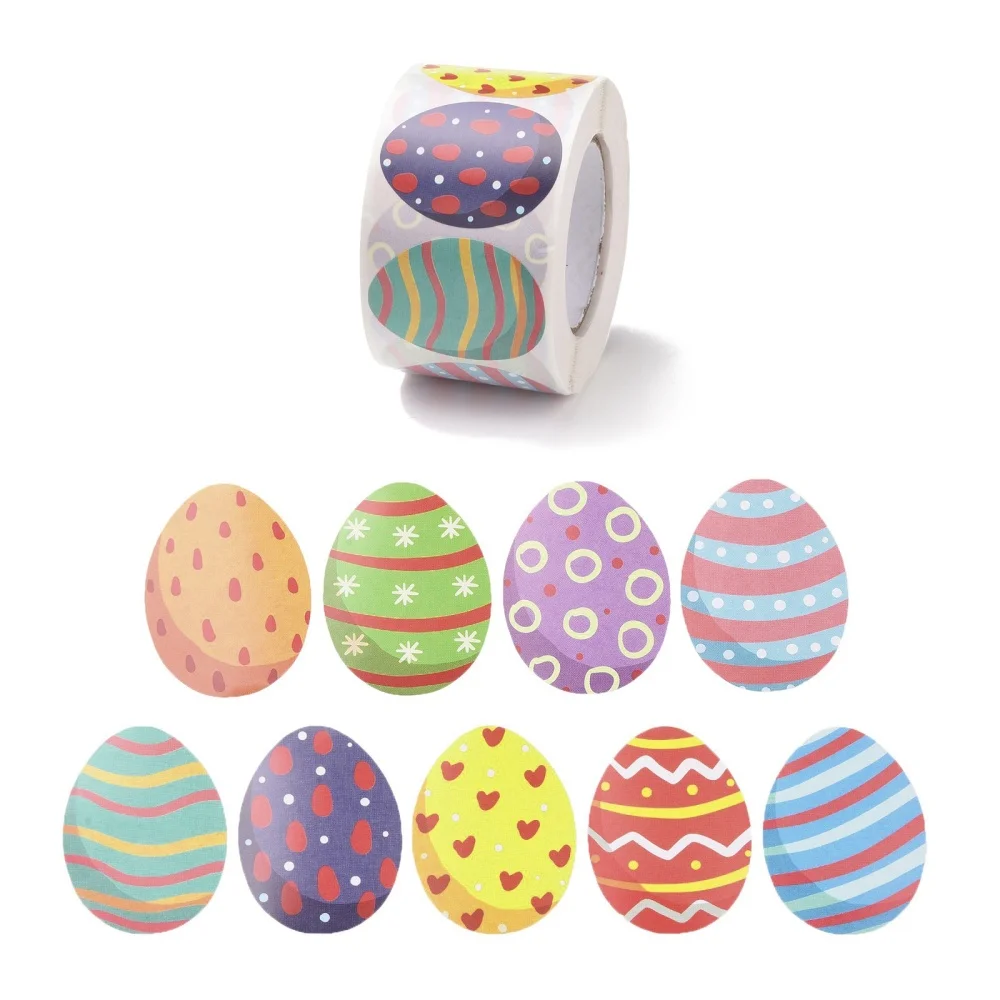 5 Rolls Easter Egg Bunny Stickers Self Adhesive Paper Sticker Labels for Happy Easter Decorative Tags Gift Boxes Party Supplies