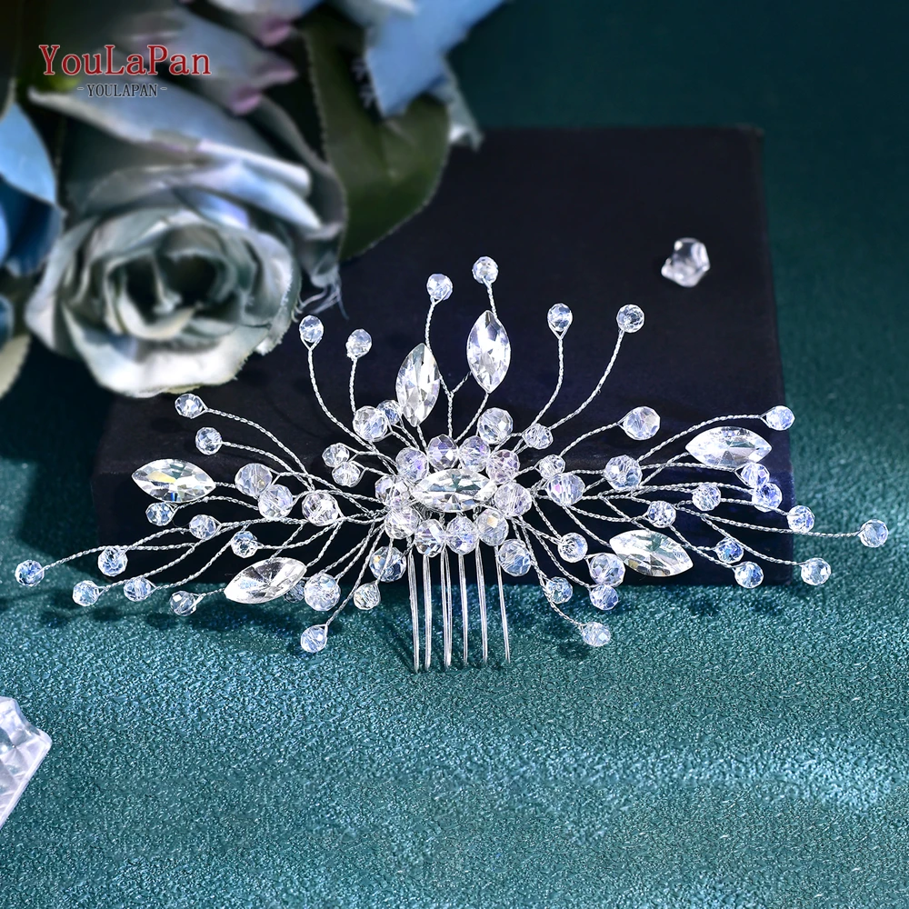 YouLaPan, diadema con peineta de Color plateado a la moda, Tiara para mujer, horquilla de cristal para fiesta, accesorios para el cabello de boda para novia HP837