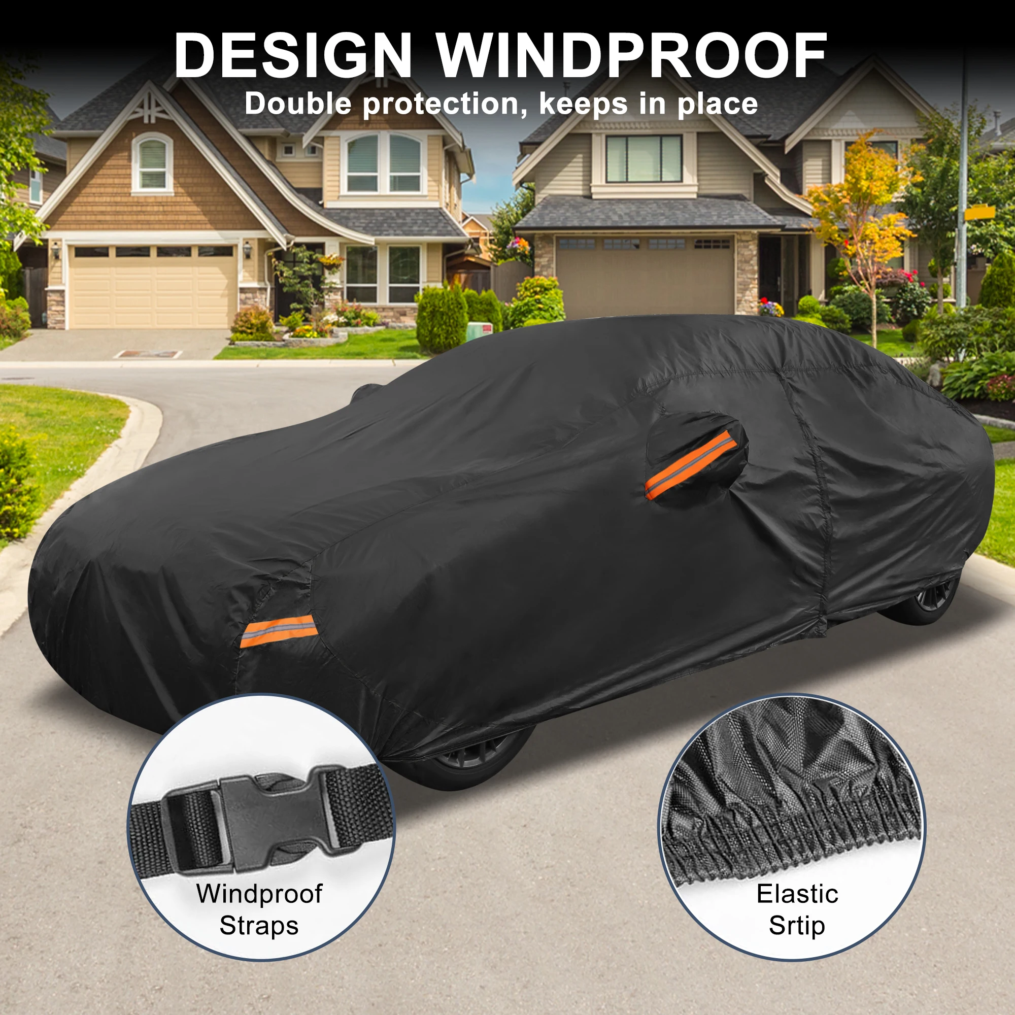 UXCELL for Hyundai Elantra Sedan 210D-PU Outdoor Full Car Cover All Weather Sun Rain Snow Protection with Driver Door Zipper