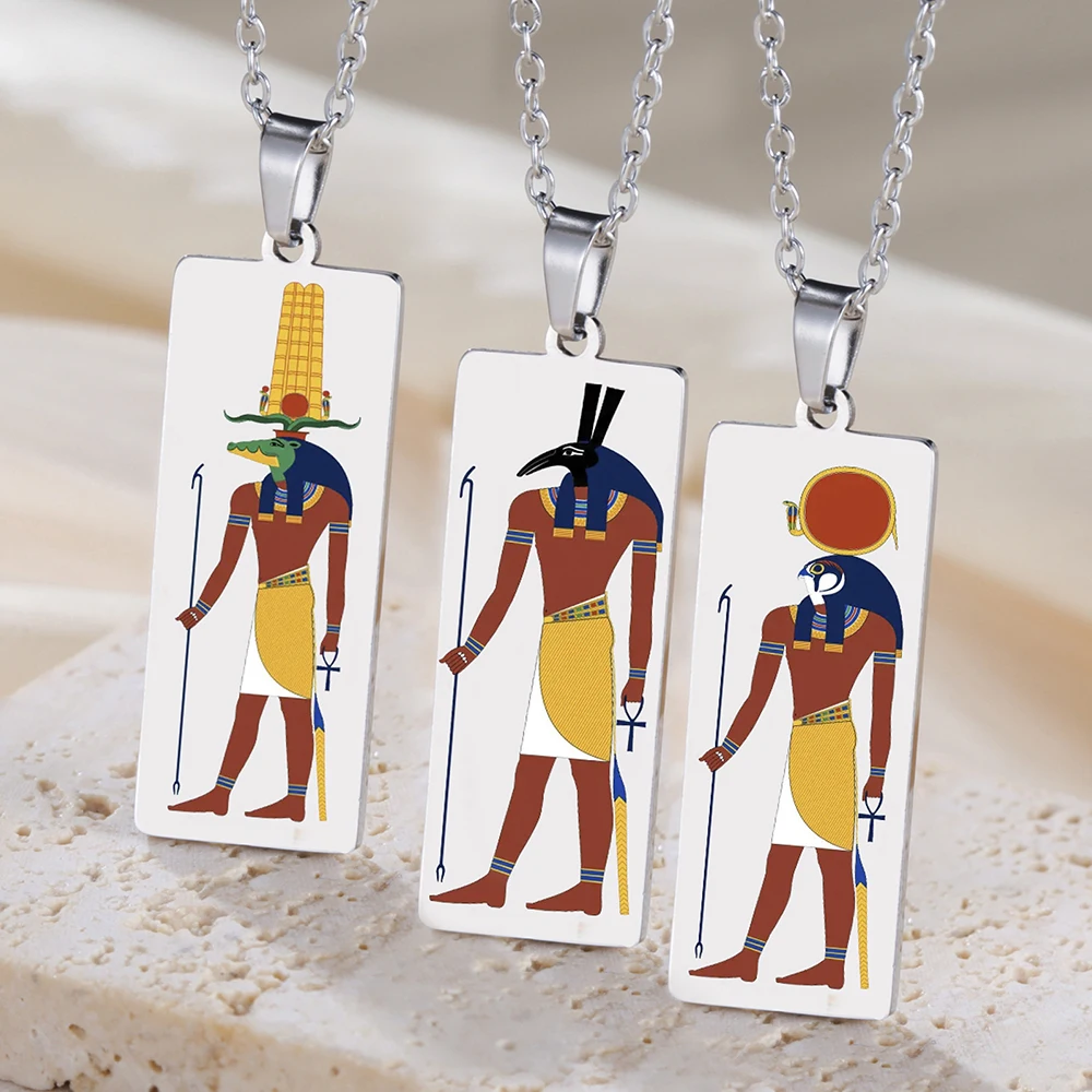 Dawapara Antike ägyptische Gottheit Götter Göttin Halskette Ra Isis Anubis Horus Ankh Kreuz Gerechtigkeit Amulett Edelstahl Schmuck