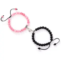 2Pcs Magnet Heart Hand Made Bead Bracelets Lover Bracelets Couple Bracelets