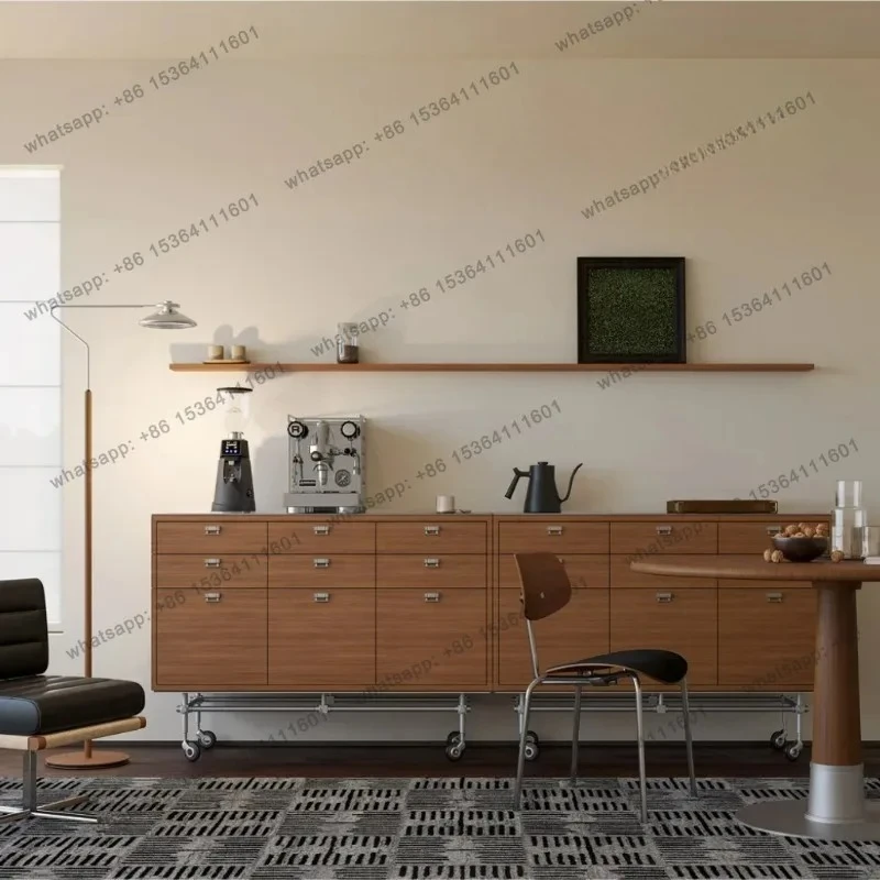 

Bucket Cabinet Coffee Cabinet Tea Bar Counter Teak Solid Wood Stainless Steel Metal Multifunctional Mobile Cabinet