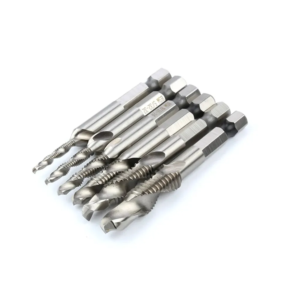 6PC British System Composite Tap High-speed Steel 4341 Machine Tap Opening Chamfer Tap Tool Drilling and Tapping Integrated Set