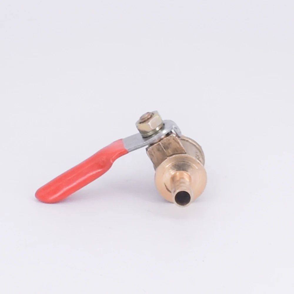 6mm Hose Barb Tail Brass Ball Valve Water Gas 57 PSI Hole 7mm With Red Handle