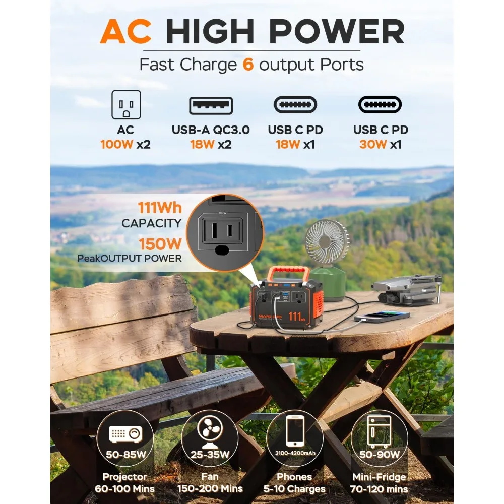 150W Peak Solar Generator with 30W Solar Panels, 111Wh Camping Portable Power Station with AC Power Outlet