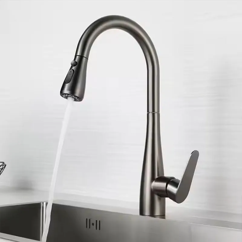 

Высококачественный утолщенный латунный выдвижной смеситель для кухонной мойки, три модели, насадка-распылитель из нержавеющей стали, кран для горячей и холодной воды