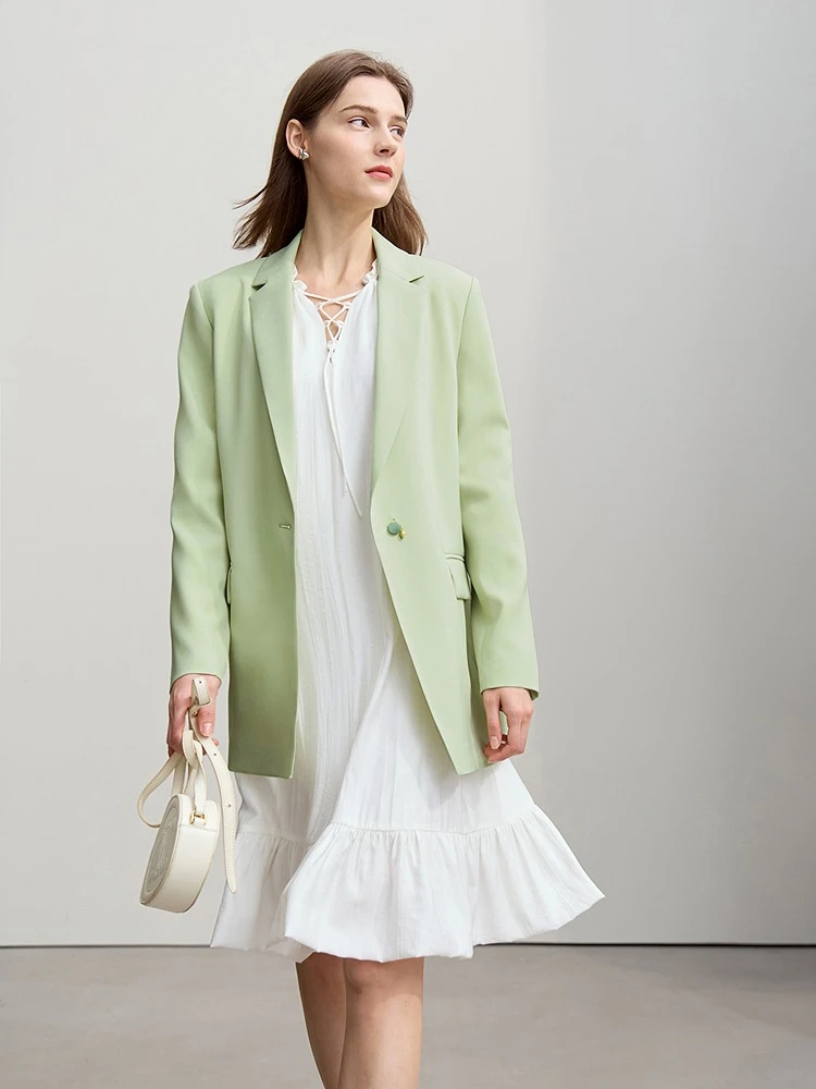 Amii Women's jacket 2026 spring new commuter button shoulder pad suit loose Anti-wrinkle medium and long blazer top 12611021