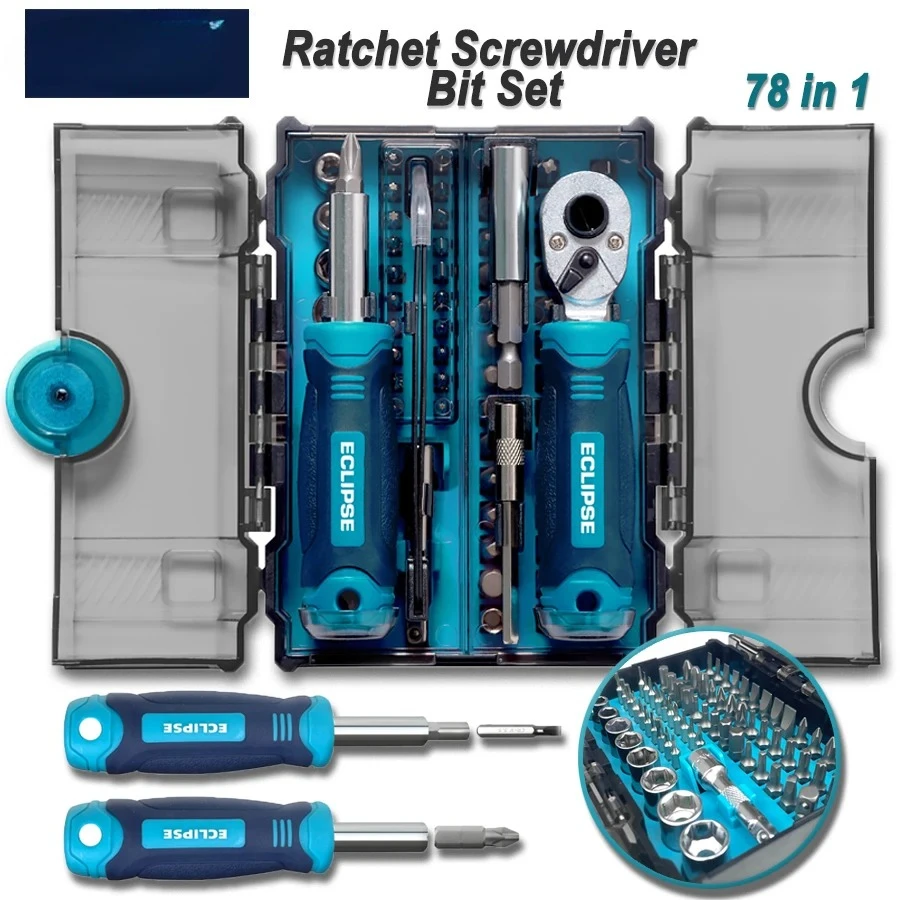 78 in 1 Ratchet Screwdriver Bit Set Mini Socket Set with Storage Case for Home,Apartment, Office, Garage,  Car, EMS78PS