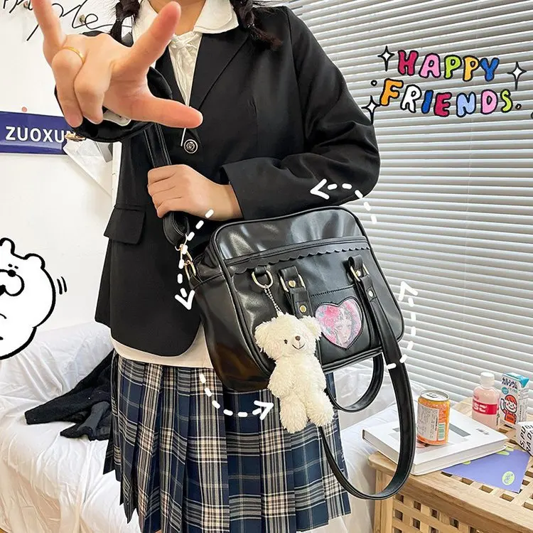 Japanese High School Girls JK Bag PU Leather Soft Itabag Uniform Shoulder Bag Lolita Tote Bag Handbags Student Crossbody Bags