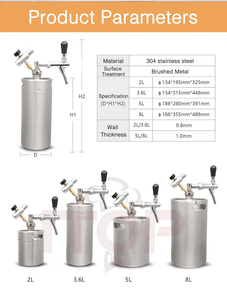 Itop 2L/ 3.6L/ 5L/ 8L Huishoudelijke Biervat Rvs Draagbare Bier Dispenser Biertap Systeem Italiaanse tap En CO2 Regulator