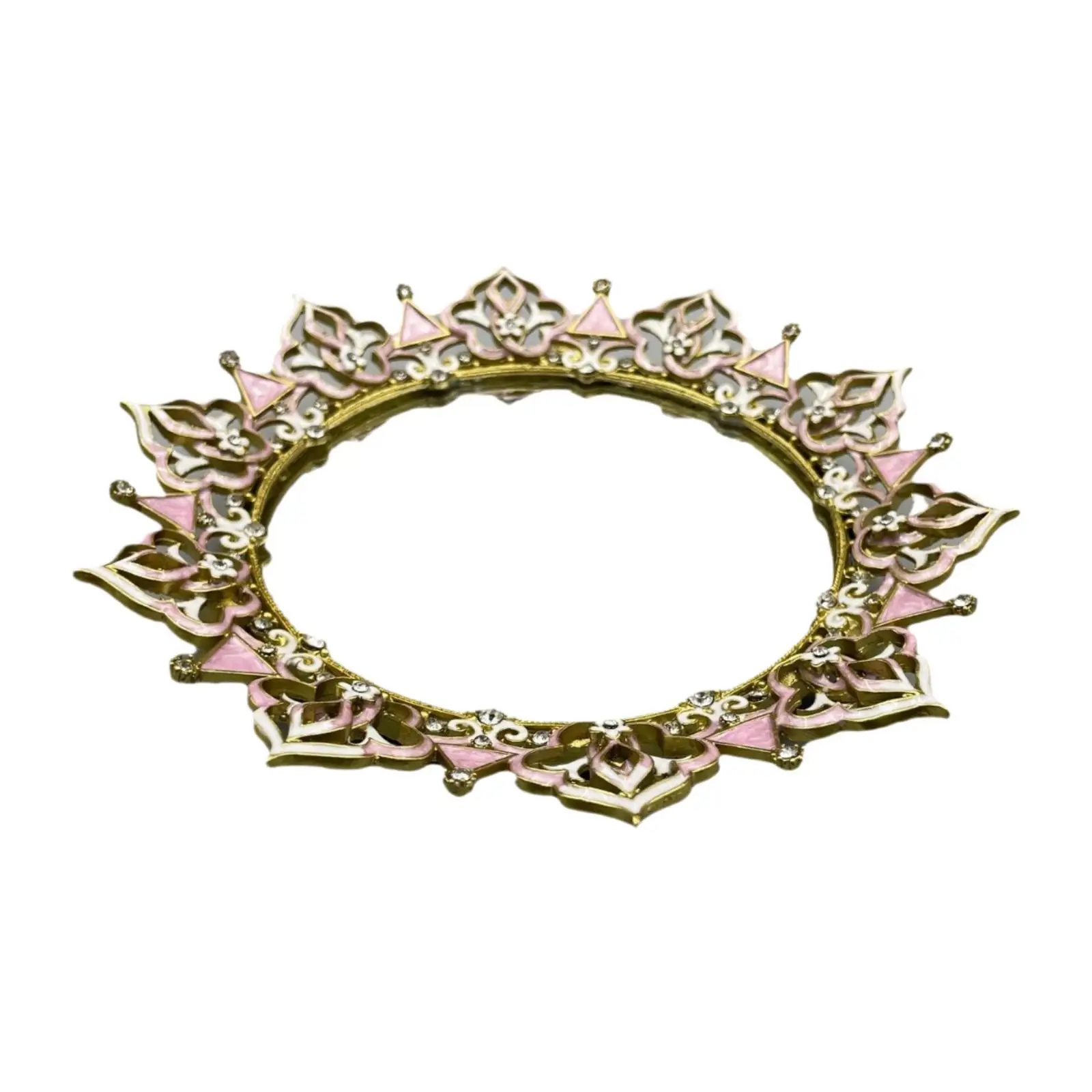 Mirror Face Jewelry Dish Ornate Tray 7.2x1.4inch Retro Design Trinket Tray Earrings Keys Organizer for Bathroom Multifunctional