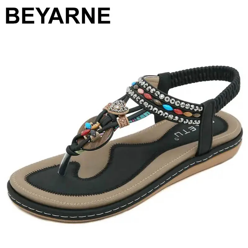 Plus Size Bohemian Style Flat Sandals for Women Summer Casual Comfortable Beach Shoes Femme Soft Boottom Footwear Shoes