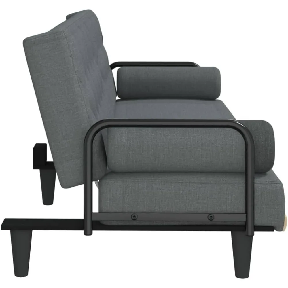 Nowoczesna, ciemnoszara sofa z funkcją spania, tapicerowana tkaniną, z podłokietnikami - wygodna kanapa do salonu i łóżko do nauki.