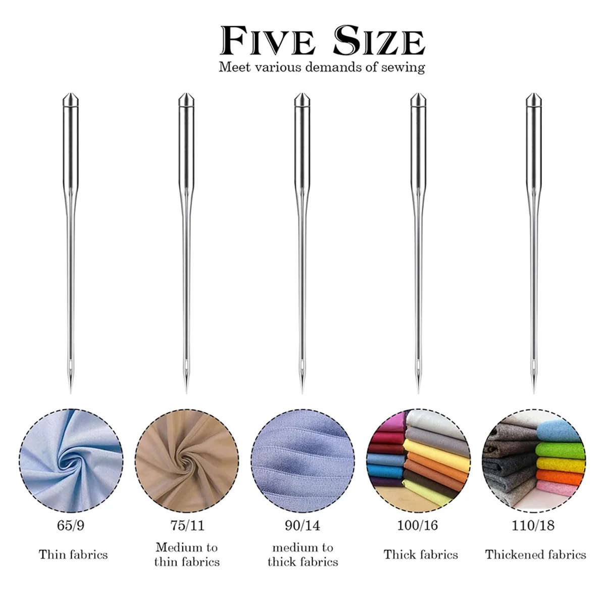 ABFW 100PCS Sewing Machine Needles Regular Point Needle for Singer , Assorted Size 65/9, 75/11, 90/14, 100/16, 110/18