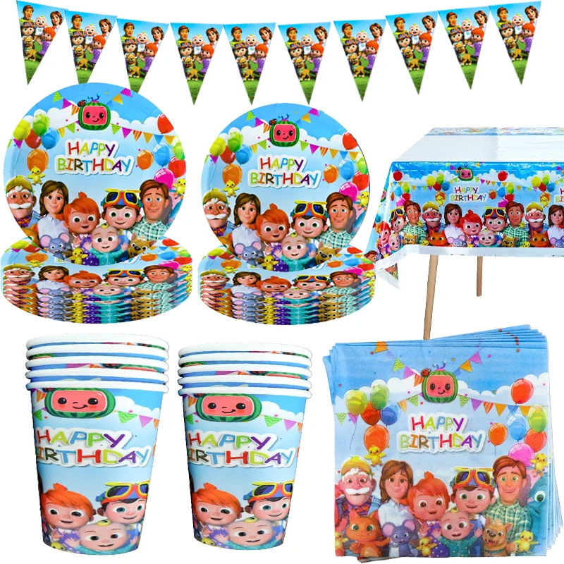 

Cartoon JJ Meloned Themed Kids Birthday Party Decorations Set Disposable Tableware Cups Plate Tablecloth Napkins Children's Toy