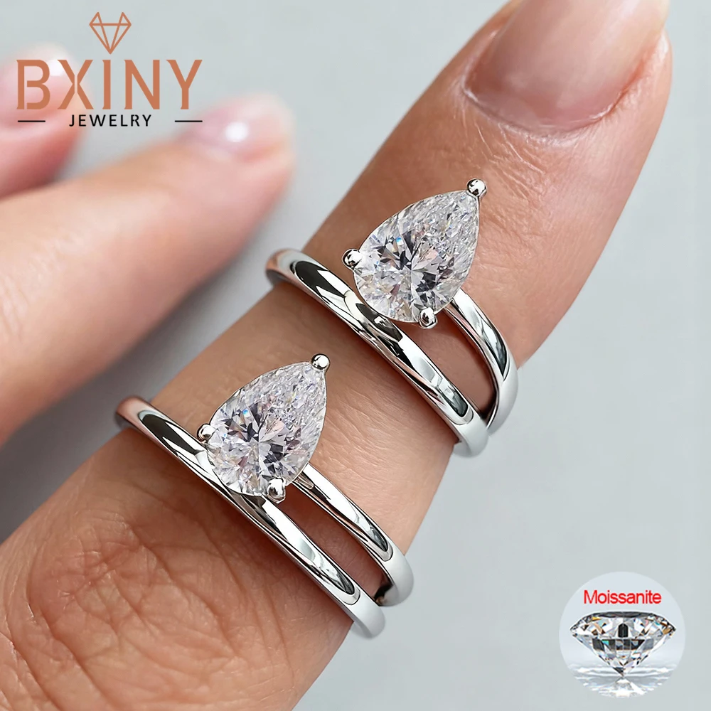 

BXINY 6*8 мм кольца с муассанитом грушевидной огранки, серебро S925 для женщин, пасьянс с каплями воды и бриллиантами, обручальное кольцо, подарки, ювелирные украшения с GRA