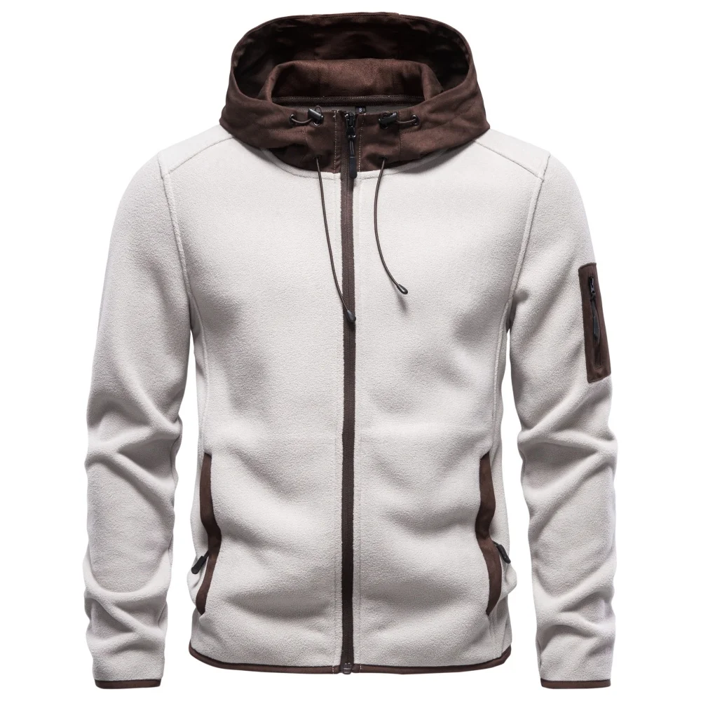 AIOPESON Herren Fleecejacke mit mehreren Taschen, Kapuze, durchgehendem Reißverschluss, Wildlederkapuze, Streetwear, Herbst-Winter, warme Oberbekleidung – Detail 5