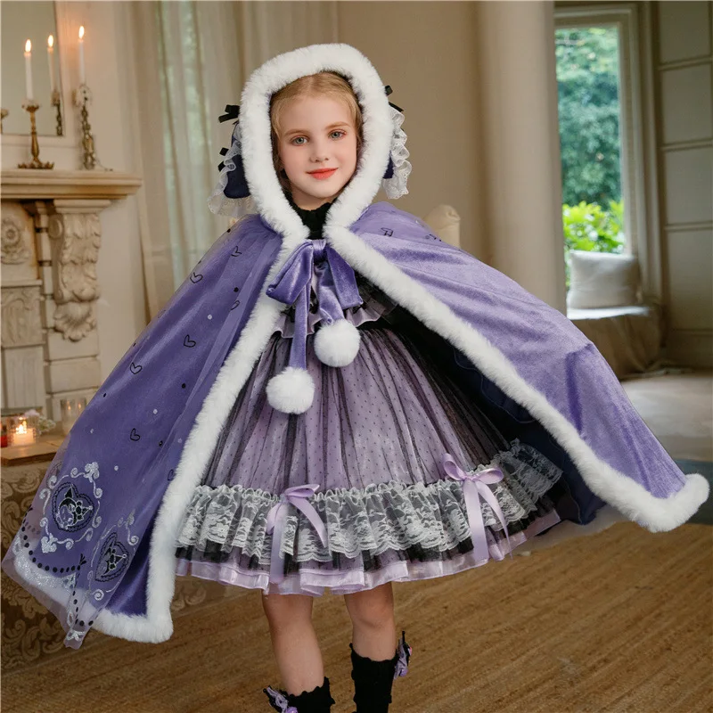 2024 New Sanrio Cosplay Kuromi Cloak Fall Winter Children Birthday Party Clothes Halloween Cos Costume Girls Christmas Gifts