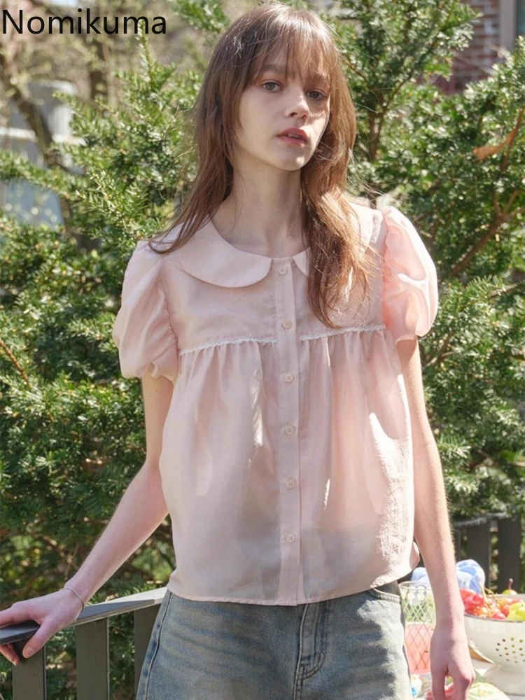 

2025 Blusas Mujer De Moda Summer Blouse Women's Clothing Puff Sleeve See Through Shirts Loose Fashion Sweet Blouses Tops Female