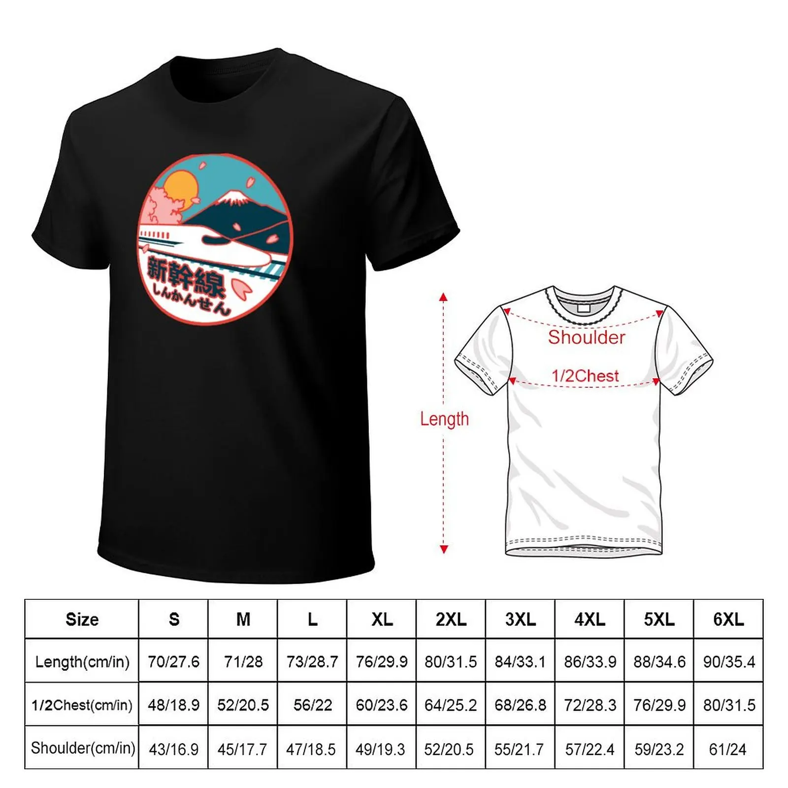 Japan Shinkansen Bullet Train Mt. Fuji and Sakura Cherry Tree Icon T-Shirt Retro Style Print Casual Top