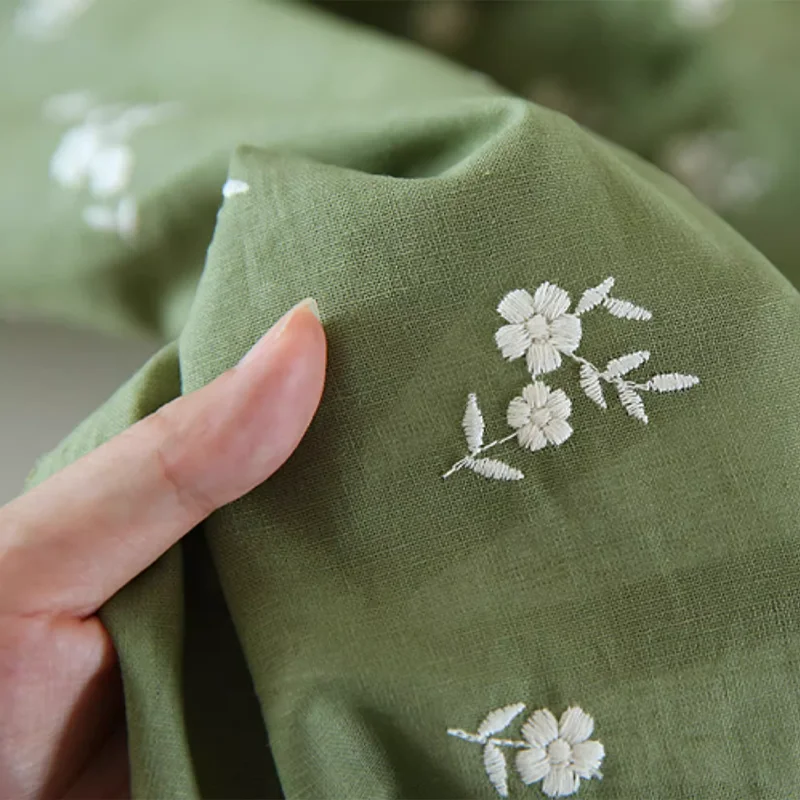 Polyester Cotton Linen Fabric Embroidered Floral Dress Handmade DIY Clothing Fabric view 5