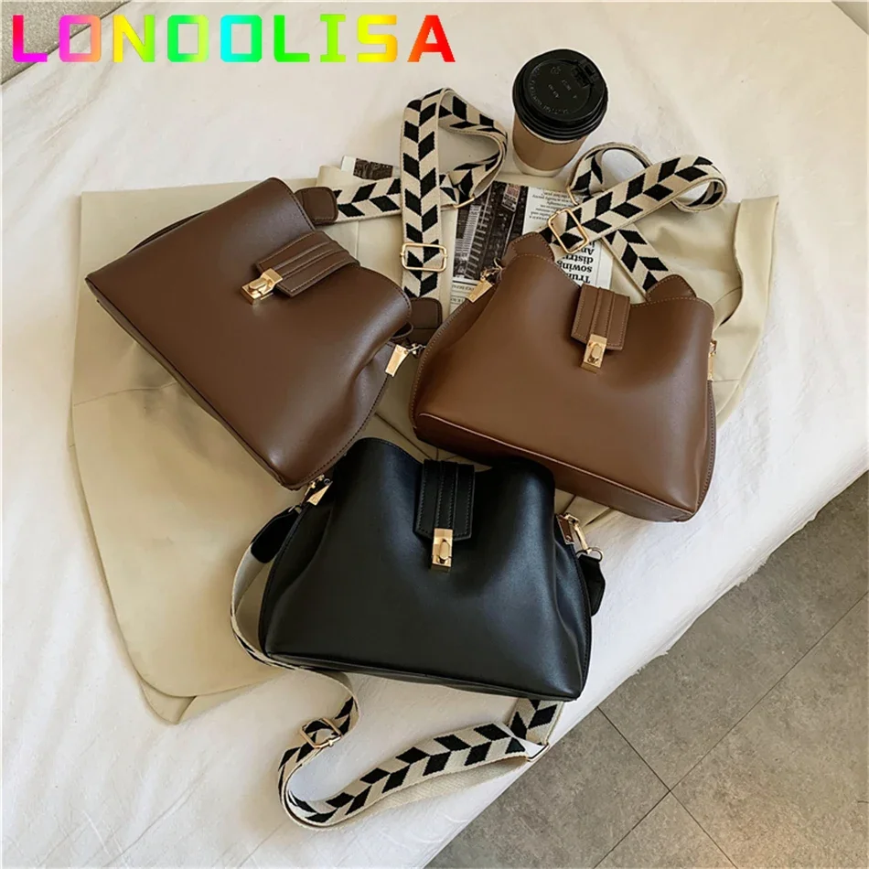 Vintage Simple Small PU Leather Bucket Crossbody Bags for Women 2024 Designer Fashion Lady Luxury Black Shoulder Handbags Totes