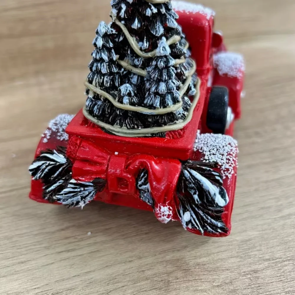 Retro Red Truck Christmas Ornaments Resin Crafts Karting Car Pull Christmas Tree For Desktop Home Decorations New Year Gift