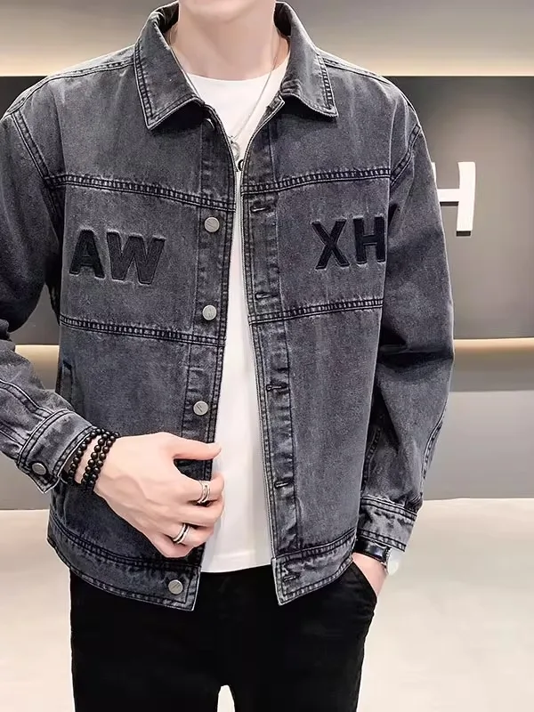 

Trendy Jeans Jaet for Men Slim Fit Korean Sle Youthful Faion Windproof Outerwear with kets Long Sve All Seasons