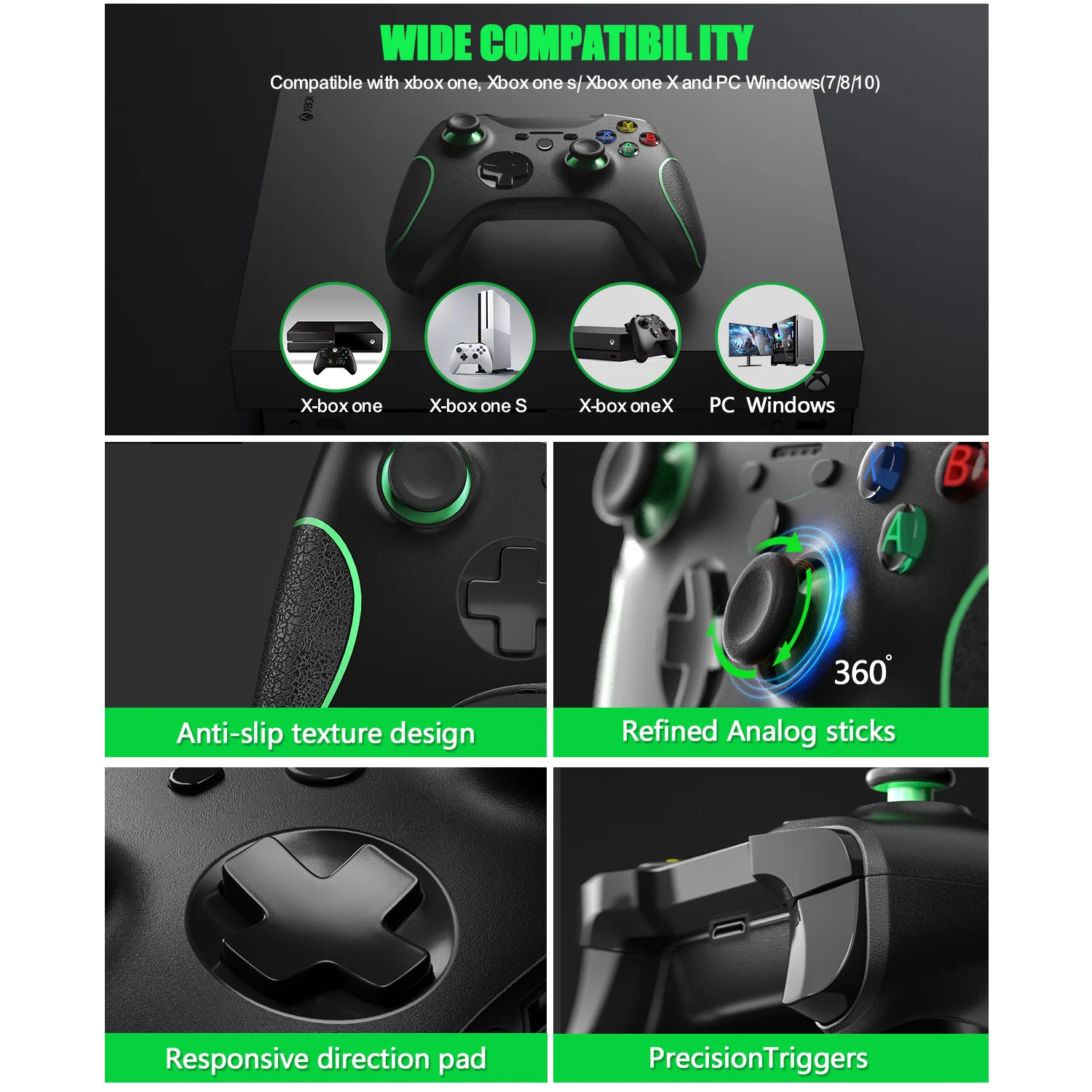 Wireless-Controller kompatibel mit Xbox One und Xbox One S/X, kompatibel mit Windows 7/8/10, integrierte Dual-Vibration