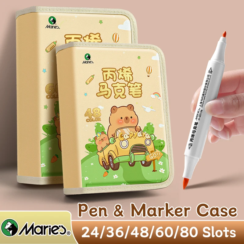 24/36/48/60/80 Fächer Capybara Stift- und Marker-Etui als süßes Geschenk, Aufbewahrungsorganizer, Schreibwaren-Tasche mit stabilem Reißverschluss
