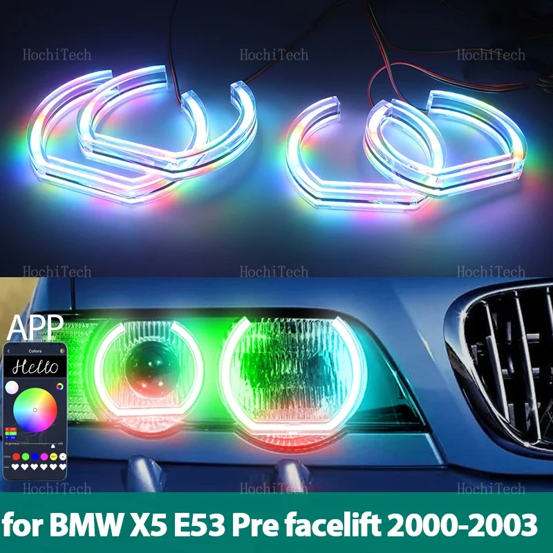 

Для BMW X5 E53 Pre-facelift 2000-2003 Playable Multi Colors Light LED Angel Eyes Rings Kit с управлением через приложение указатель поворота DRL