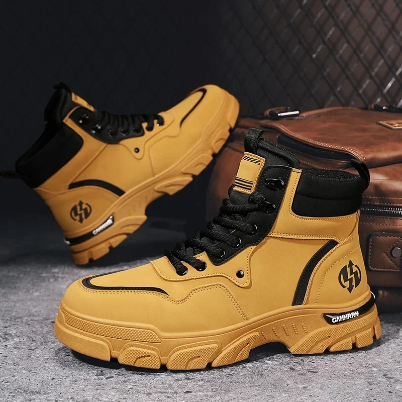 

Autumn New Shoes for Men Leather Boots High Tops Casual Shoes Youth Street Fashion All-match Ankle Boots 2025